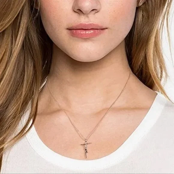 New Stainless Steel Cursive Faith Cross Religious Silver Minimalist Necklace - Picture 6 of 13